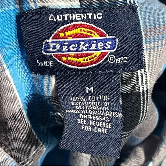 Dickies Blue and Black Casual Button Down Shirt Summer Check Short Sleeve - Picture 6 of 6